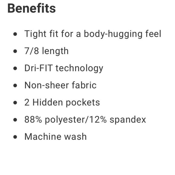 NIKE ONE DRI-FIT TRAINING MID RISE TIGHT FIT 7/8 LENGTH SIZE SMALL NWT - Picture 6 of 7